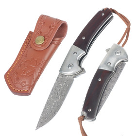 Damascus Blade Lion 67 Layers VG10 Pocket Folding Knife with Leather Bag UD408803